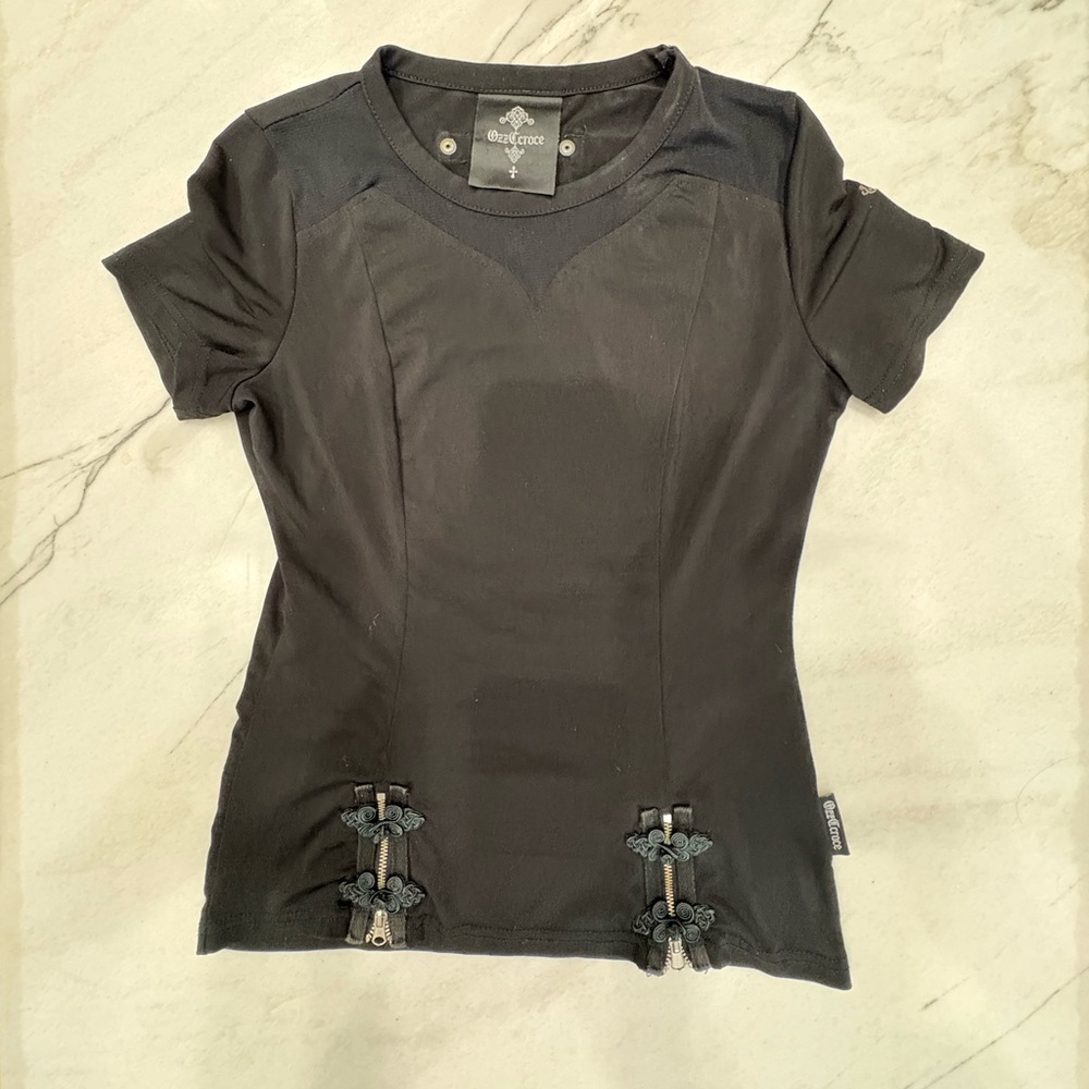 Punk Rave Black Short Sleeve Top OzzCroce Same Day Shipping Size XS/S